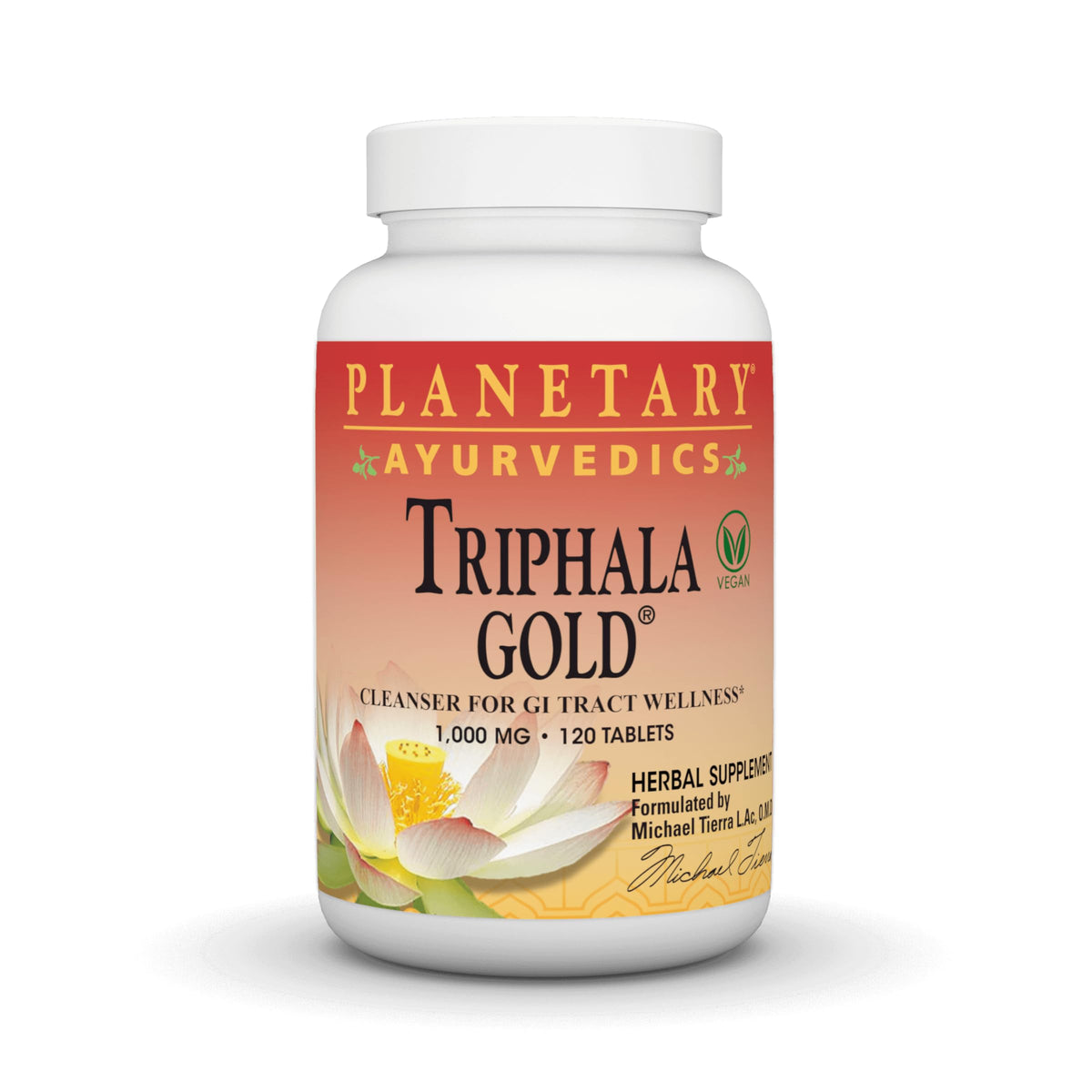 Planetary Herbals Triphala Gold, tablettes-1000mg, idéale pour une digestion quotidienne et équilibrée.