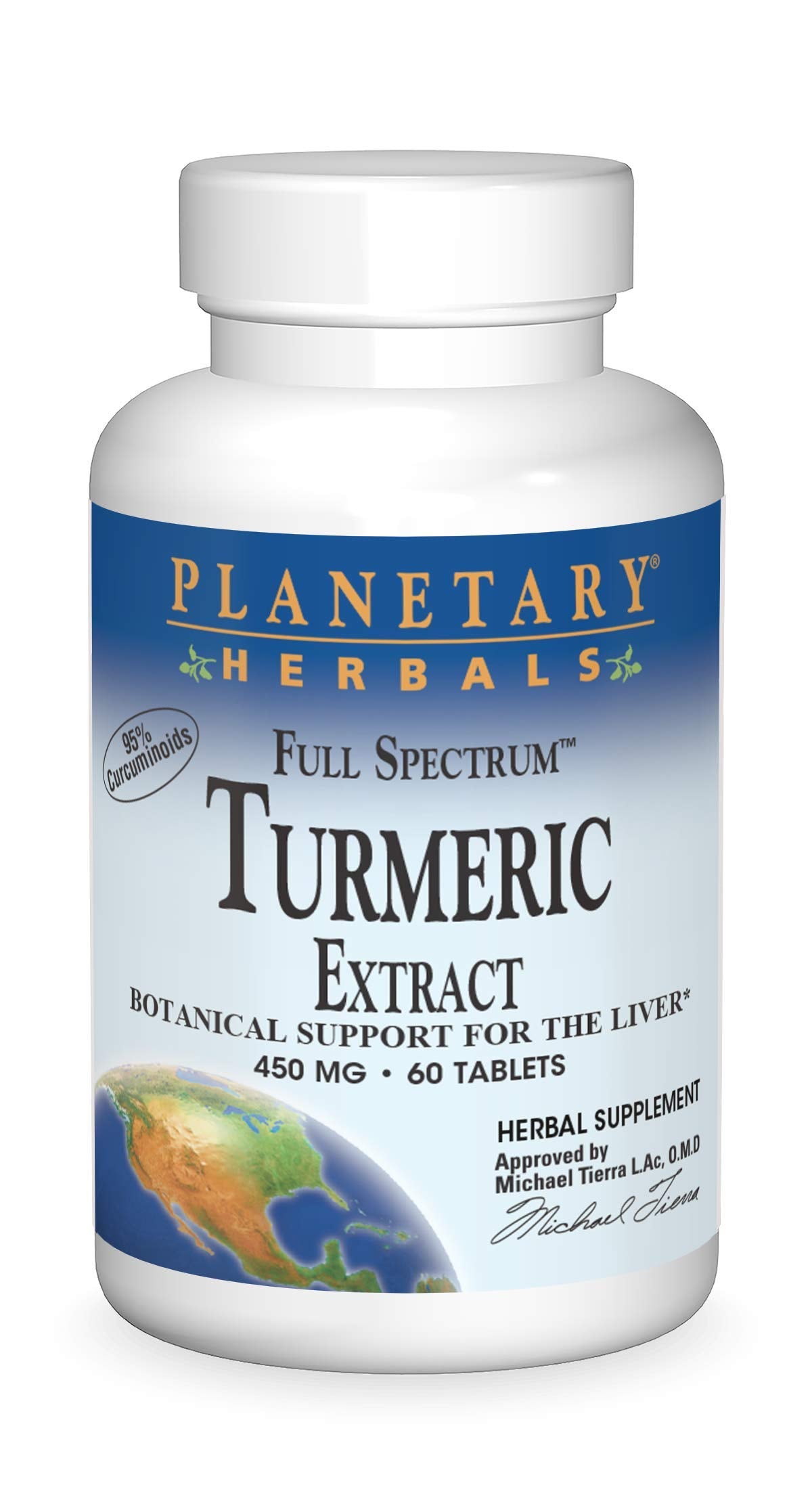 Planetary Herbals Turmeric Spectre Complet-bouteille 450 mg, 60 comprimés, soutien digestif.