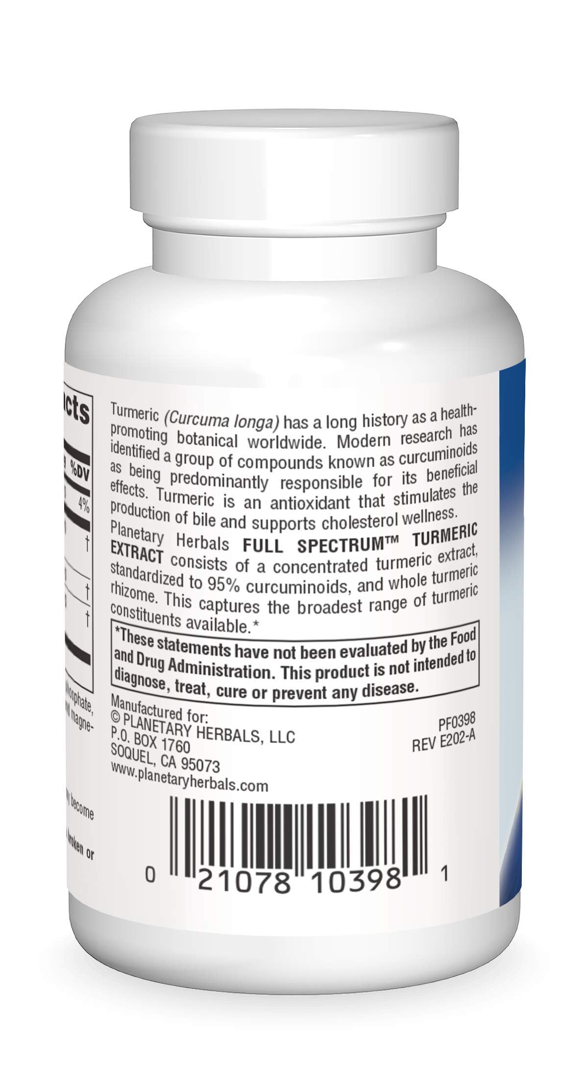 Comprimés Planetary Herbals Turmeric Spectre Complet, dosage 450 mg, soutien bien-être général.