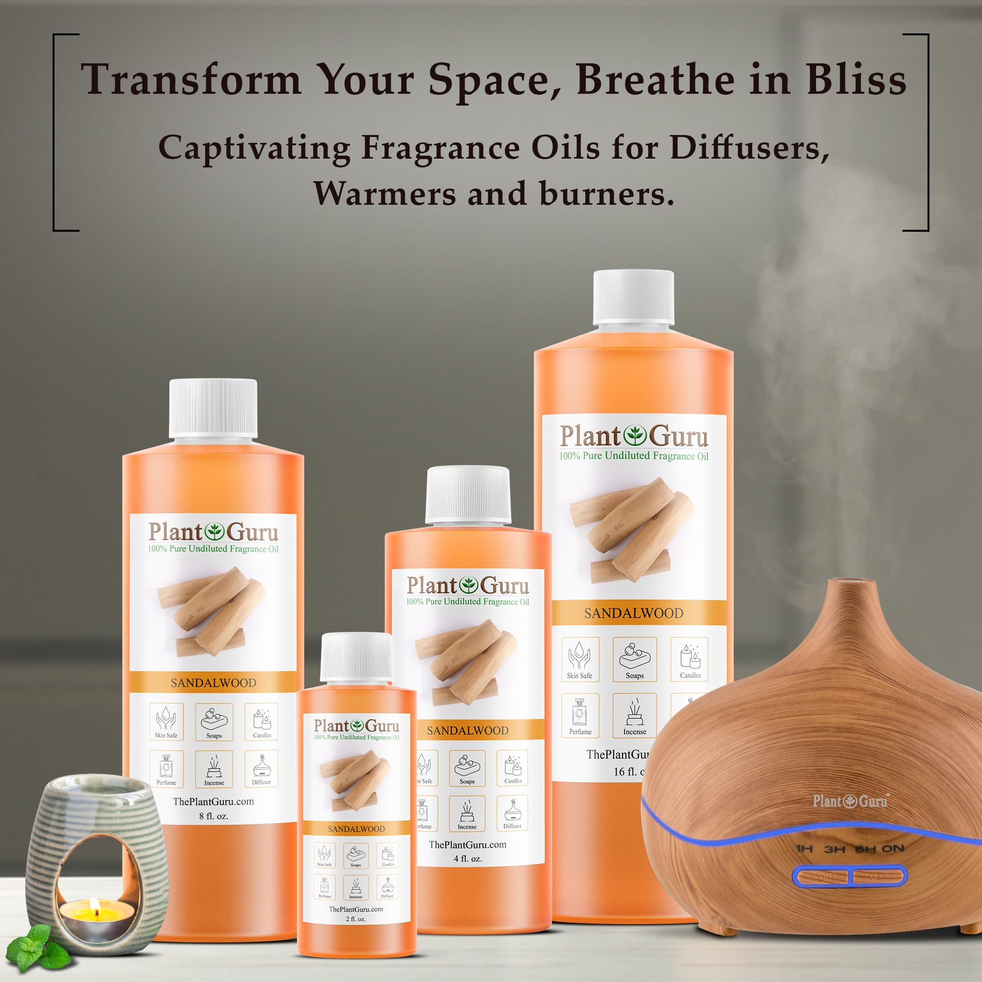 Bougie Plant Guru Santal – huile parfumée pour bougies artisanales.