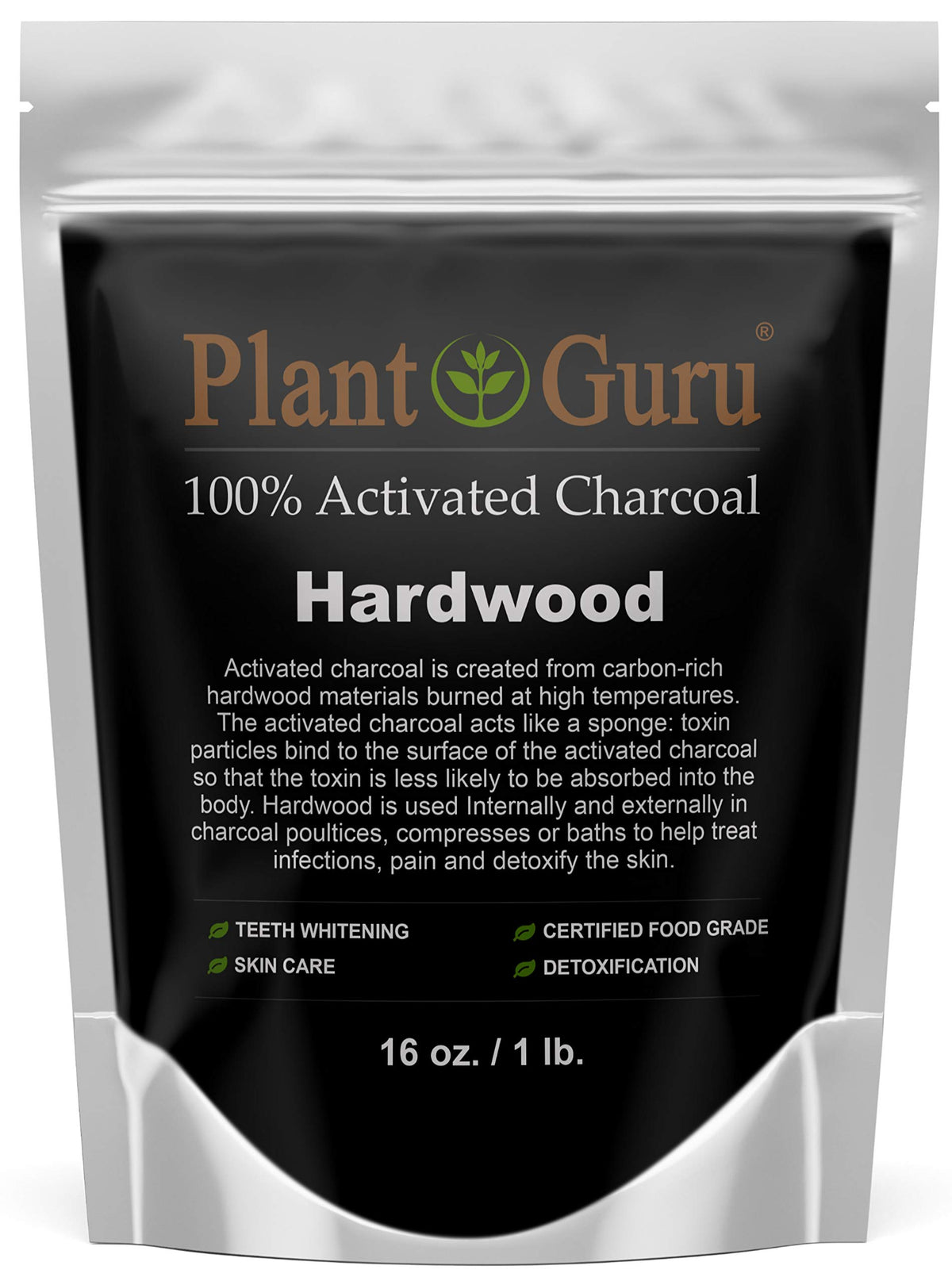 Plant Guru charbon actif poudre emballage 1 lb – prêt à l’emploi pour detox et soins.