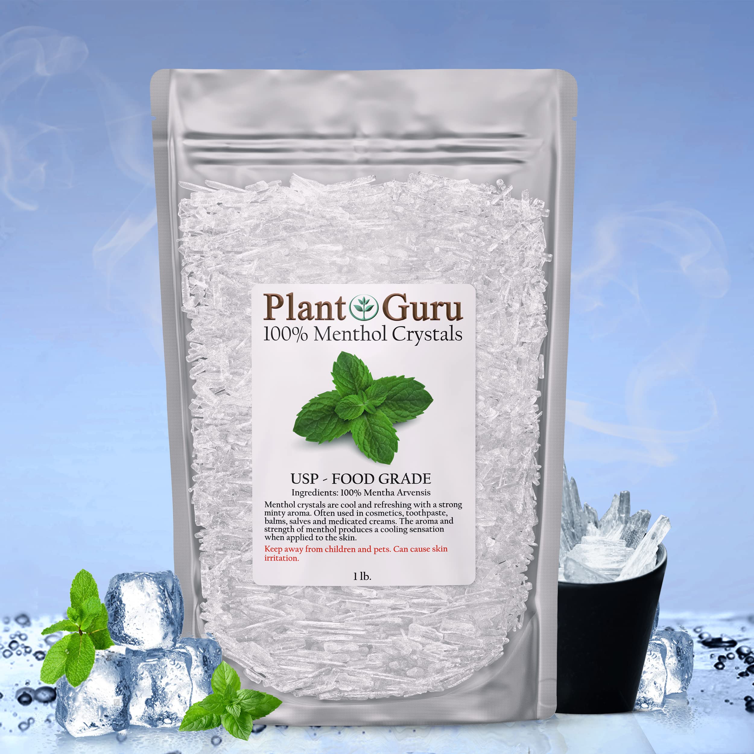 Plant Guru cristaux de menthol arvensis éclatants pour diffuseur et aromathérapie.