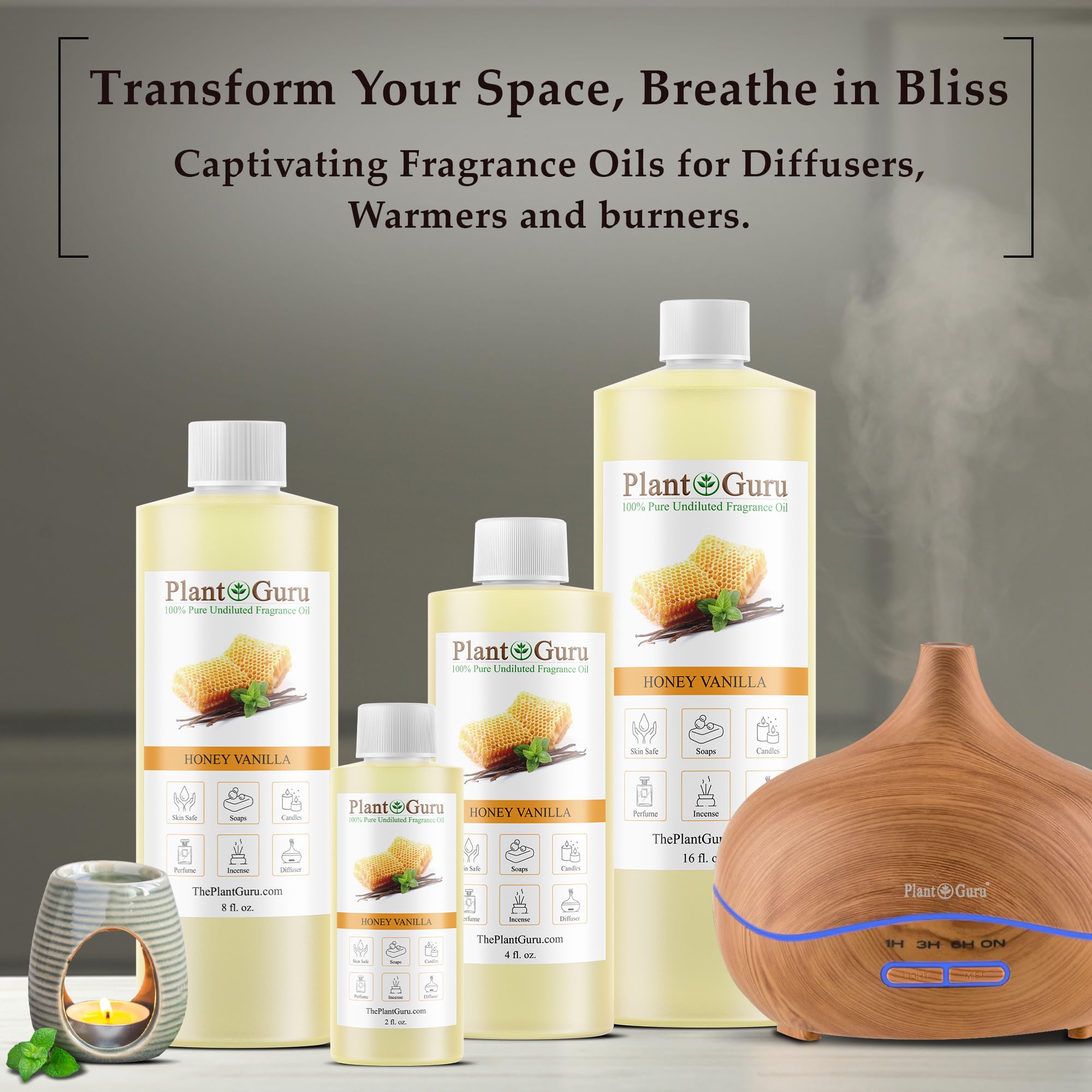 Diffuseur d'aromathérapie avec Vanille Miel Plant Guru pour une ambiance chaleureuse
