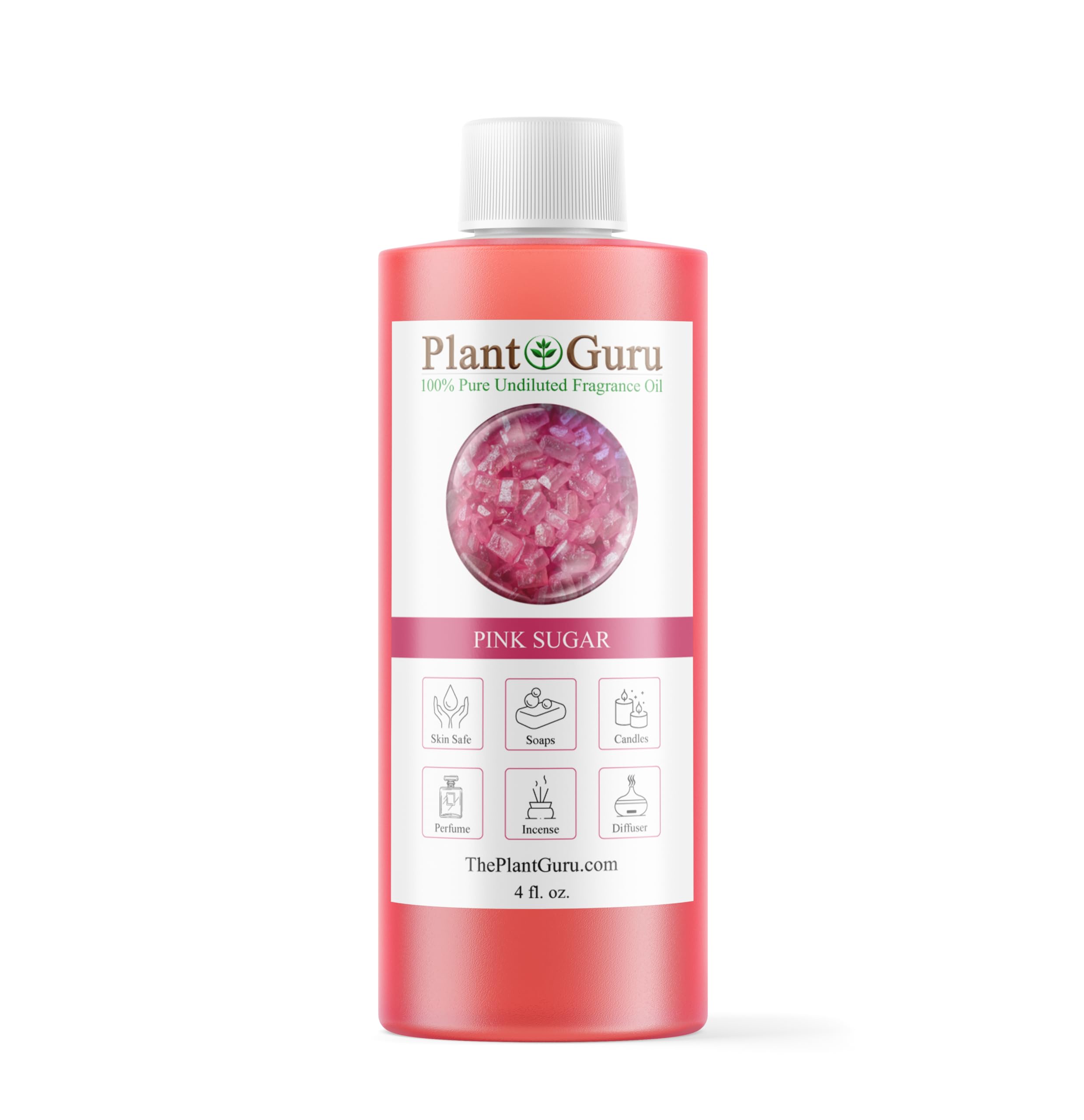 Huile parfumée Plant Guru Pink Sugar dans sa bouteille, idéale pour créer des parfums DIY