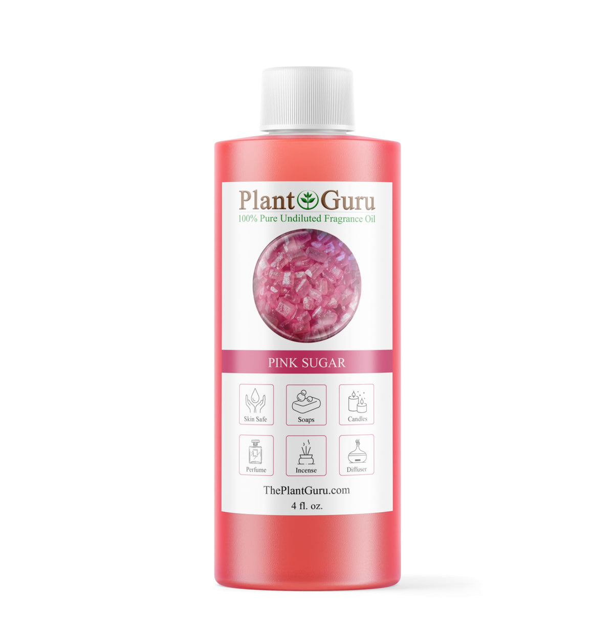 Huile parfumée Plant Guru Pink Sugar dans sa bouteille, idéale pour créer des parfums DIY