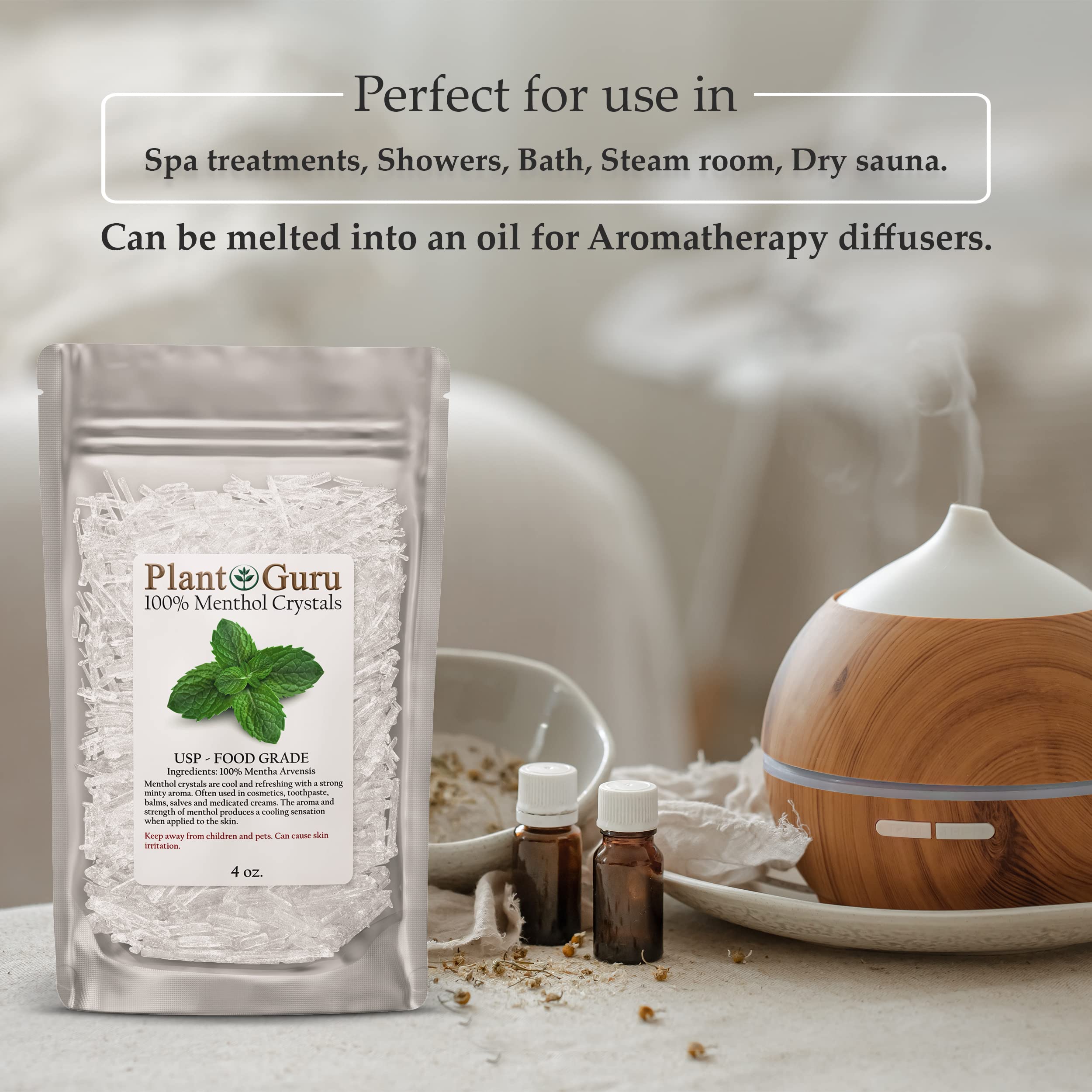 Plant Guru cristaux de menthol pour baumes faits maison et soins cosmétiques.