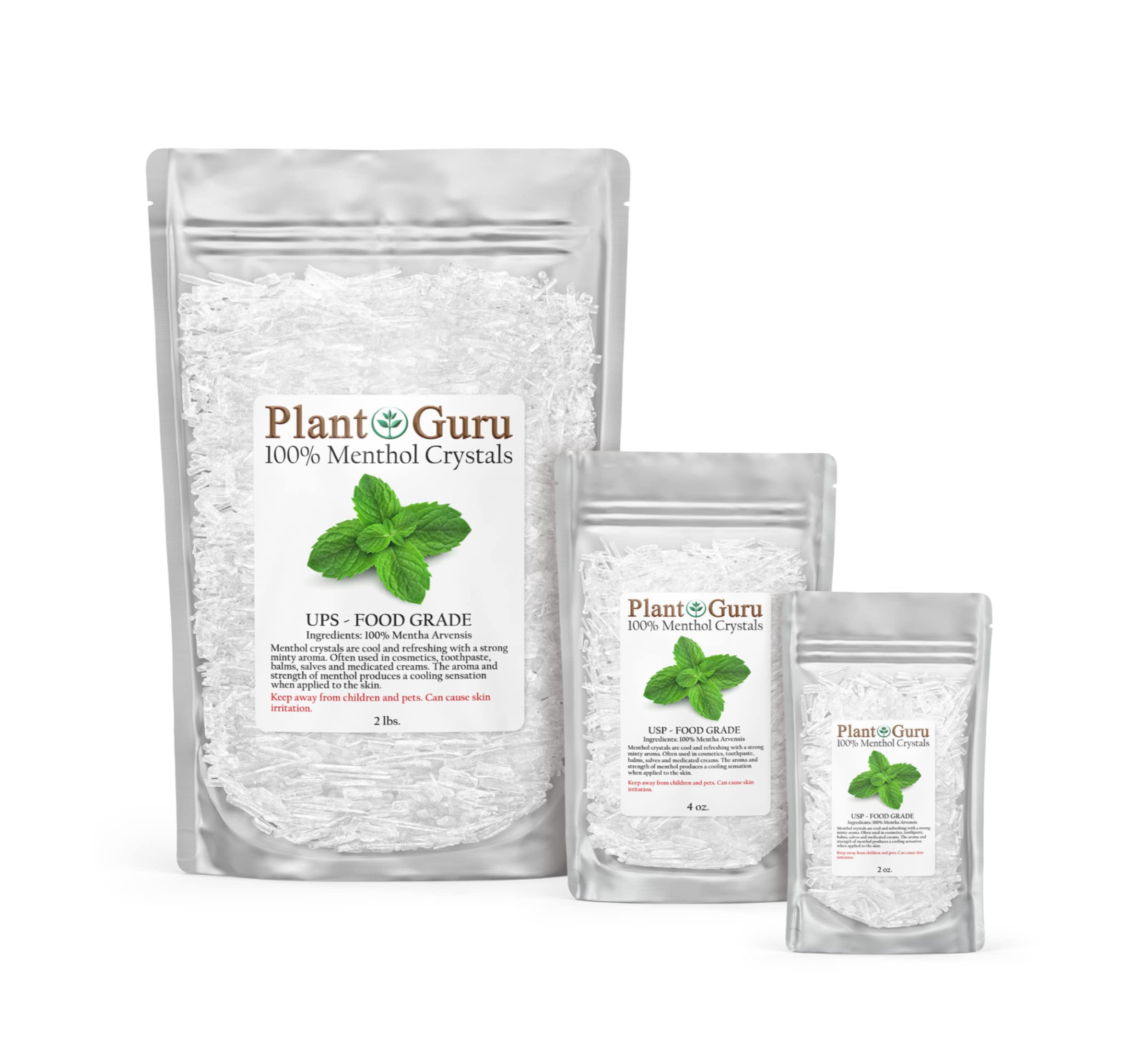 Plant Guru cristaux de menthol grade alimentaire usages cuisine et cosmétiques.