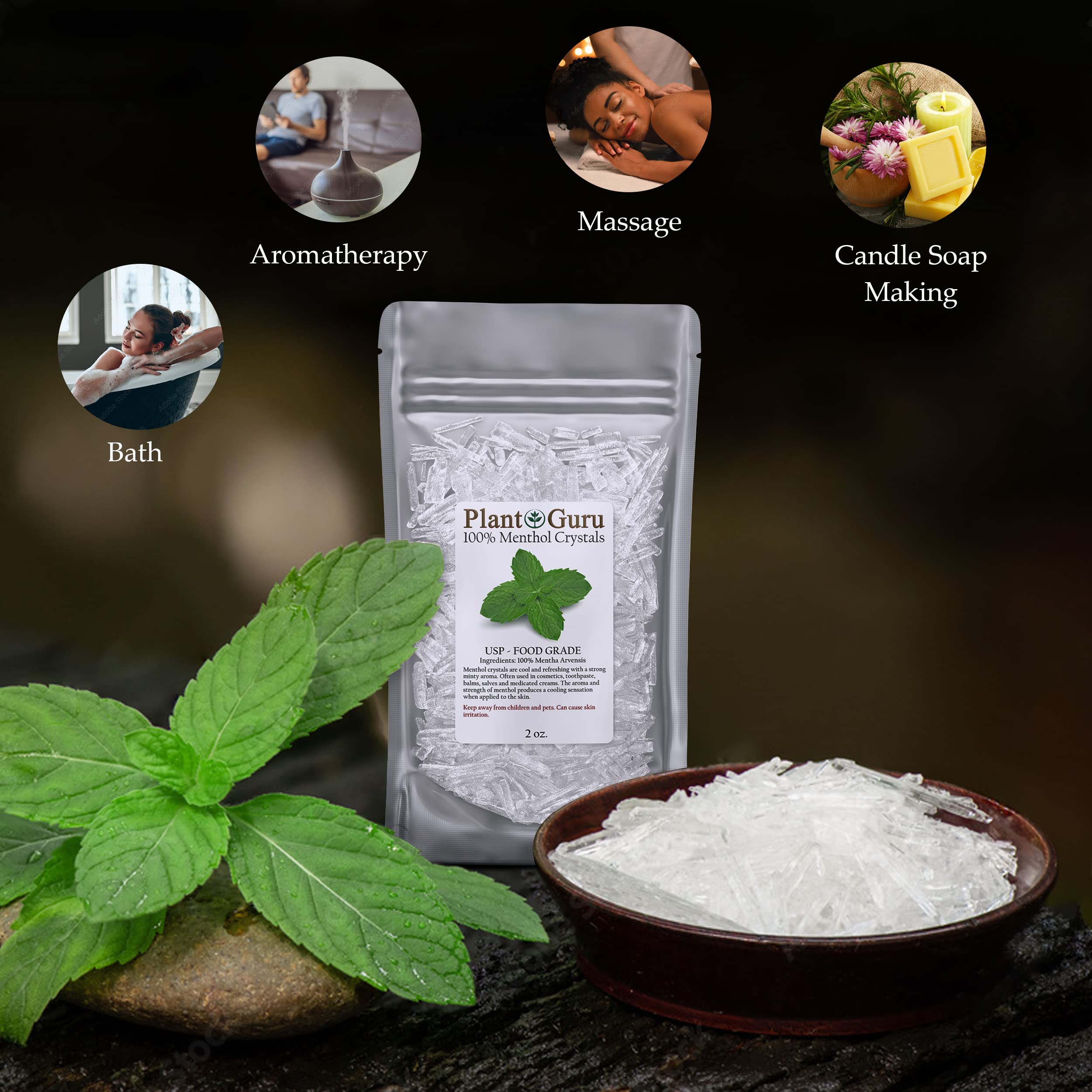 Plant Guru cristaux de menthol pour savon et lotions faits maison.