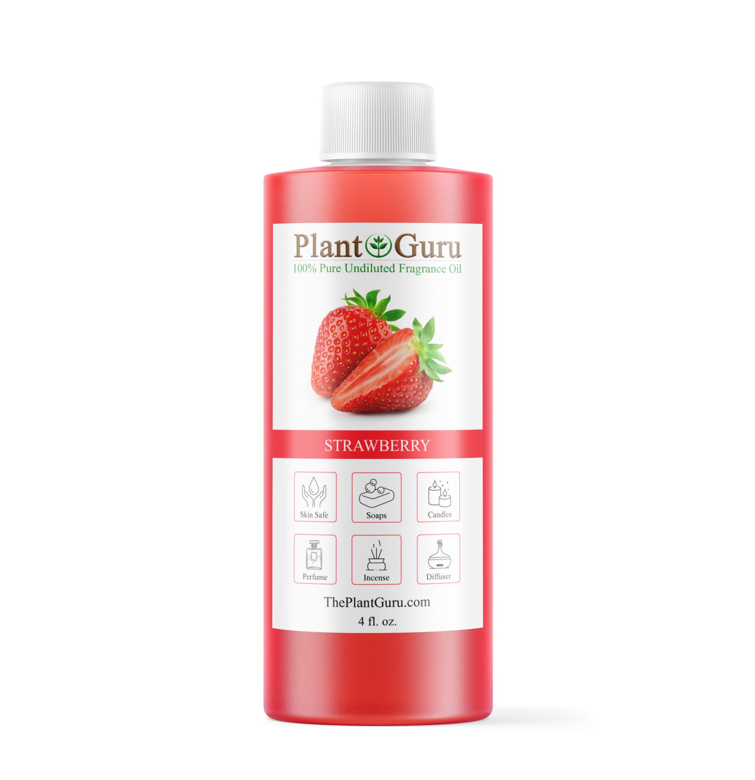 Plant Guru Strawberry Fragrance Oil dans bouteille, diffusion facile pour une pièce parfumée.