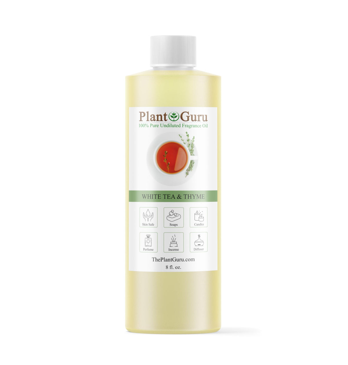 Plant Guru White Tea & Thyme – bouteille-diffusion, diffusion douce et apaisante.
