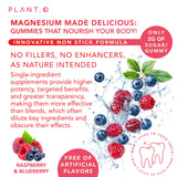 PLANT.O NUTRITION Calm Magnesium Gummies, bouteille ouverte: routine bien-être quotidienne.