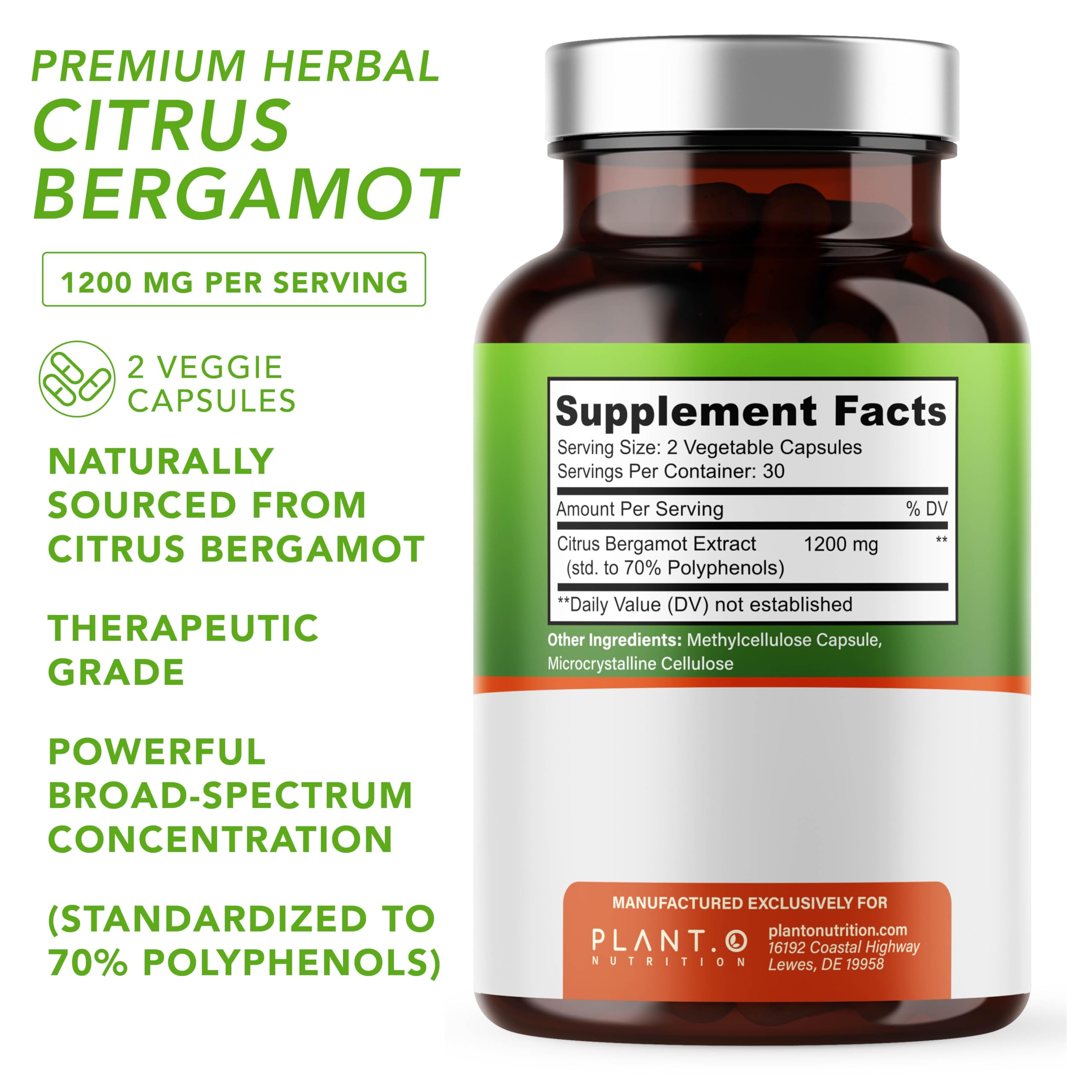 PLANT.O NUTRITION capsules végétales bergamot pour utilisation quotidienne