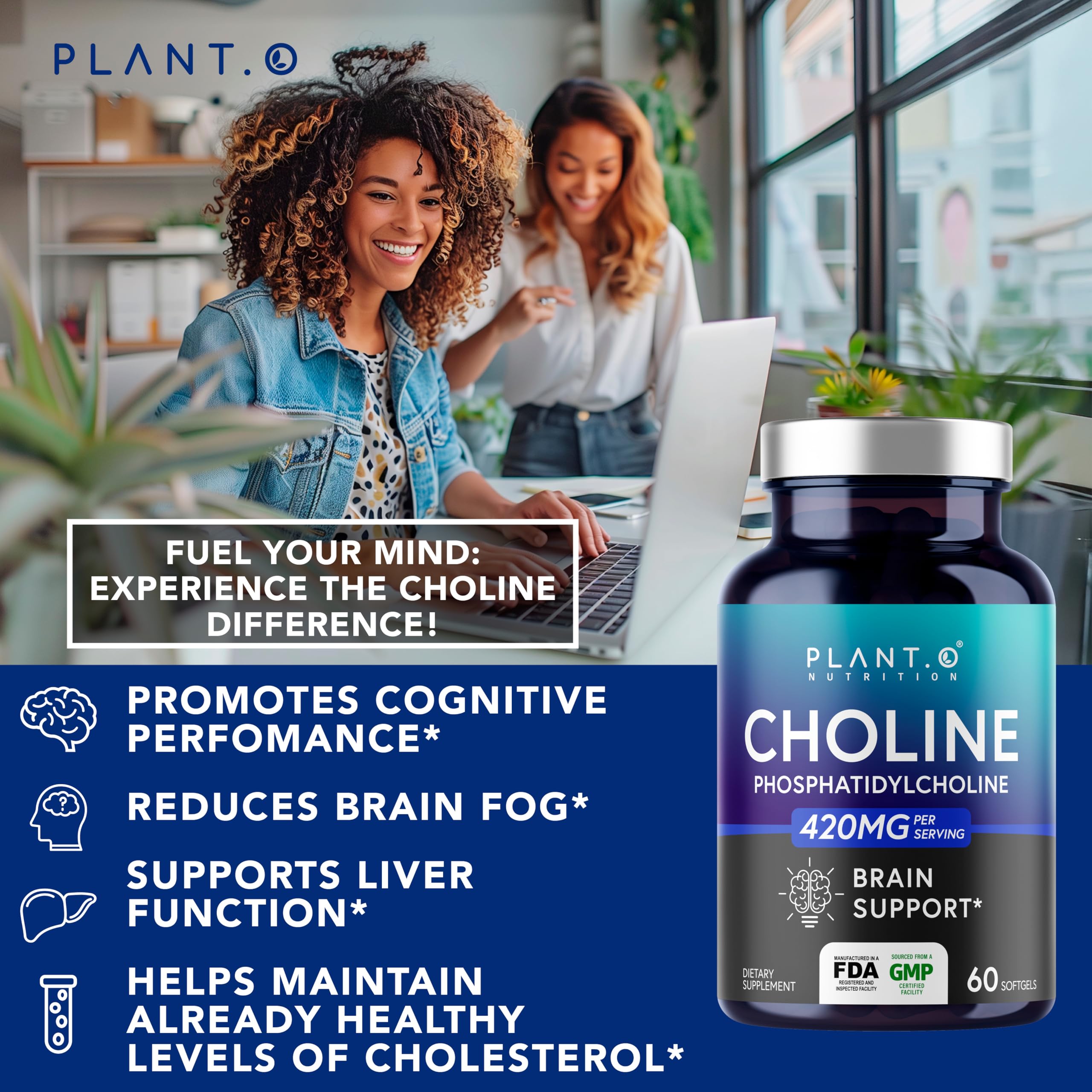 PLANT.O NUTRITION Choline Phosphatidylcholine – absorption améliorée, énergie mentale.