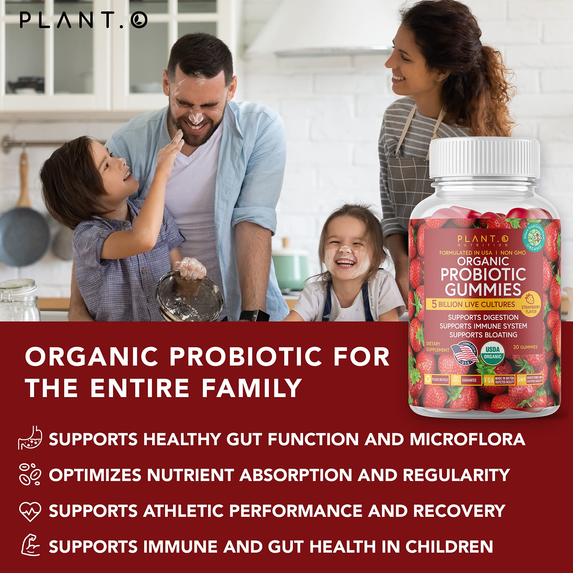 Gommes Plant.O Nutrition bio fraise pour enfants et adultes – usage quotidien.