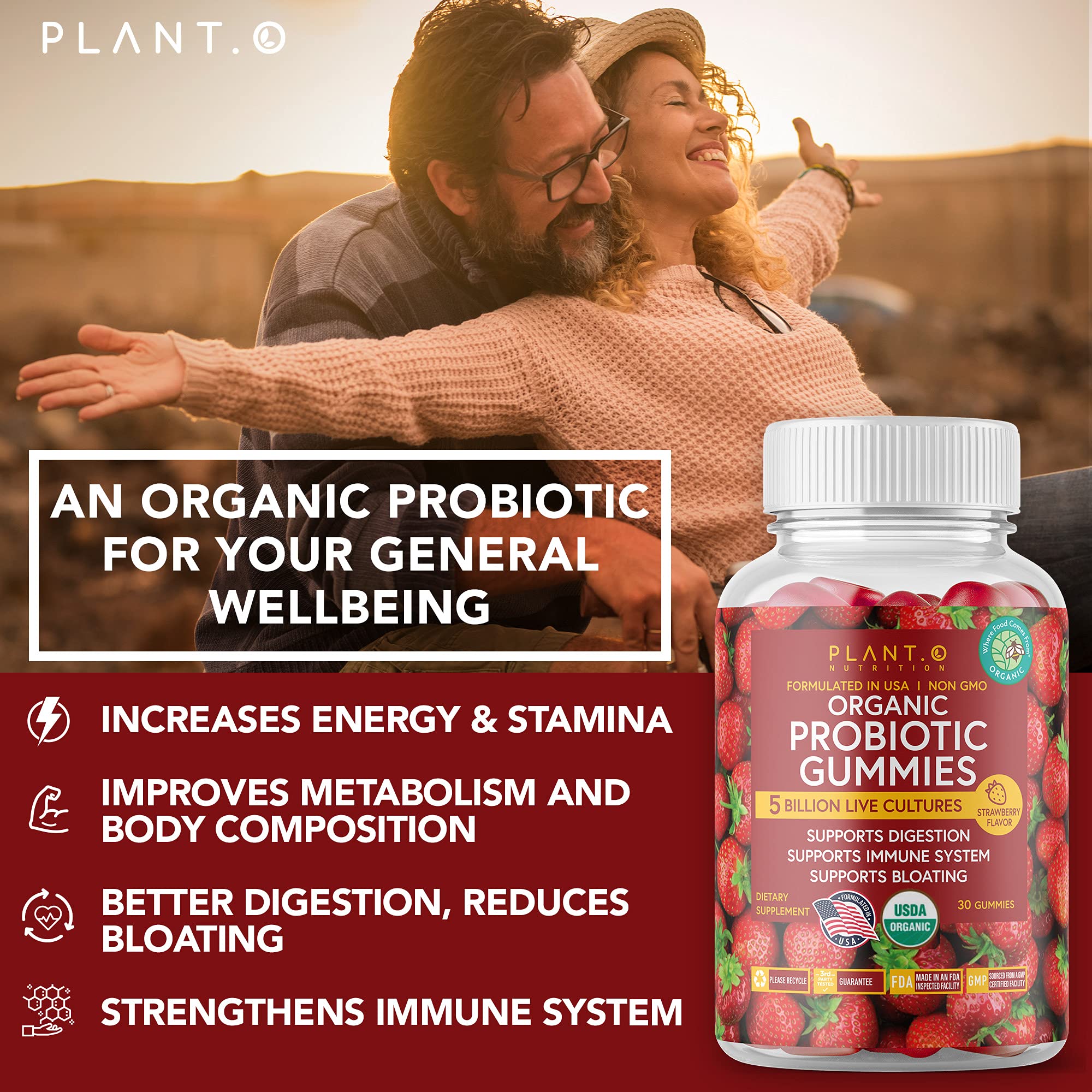 Gommes Plant.O Nutrition bio fraise sans réfrigération nécessaire – commodité.