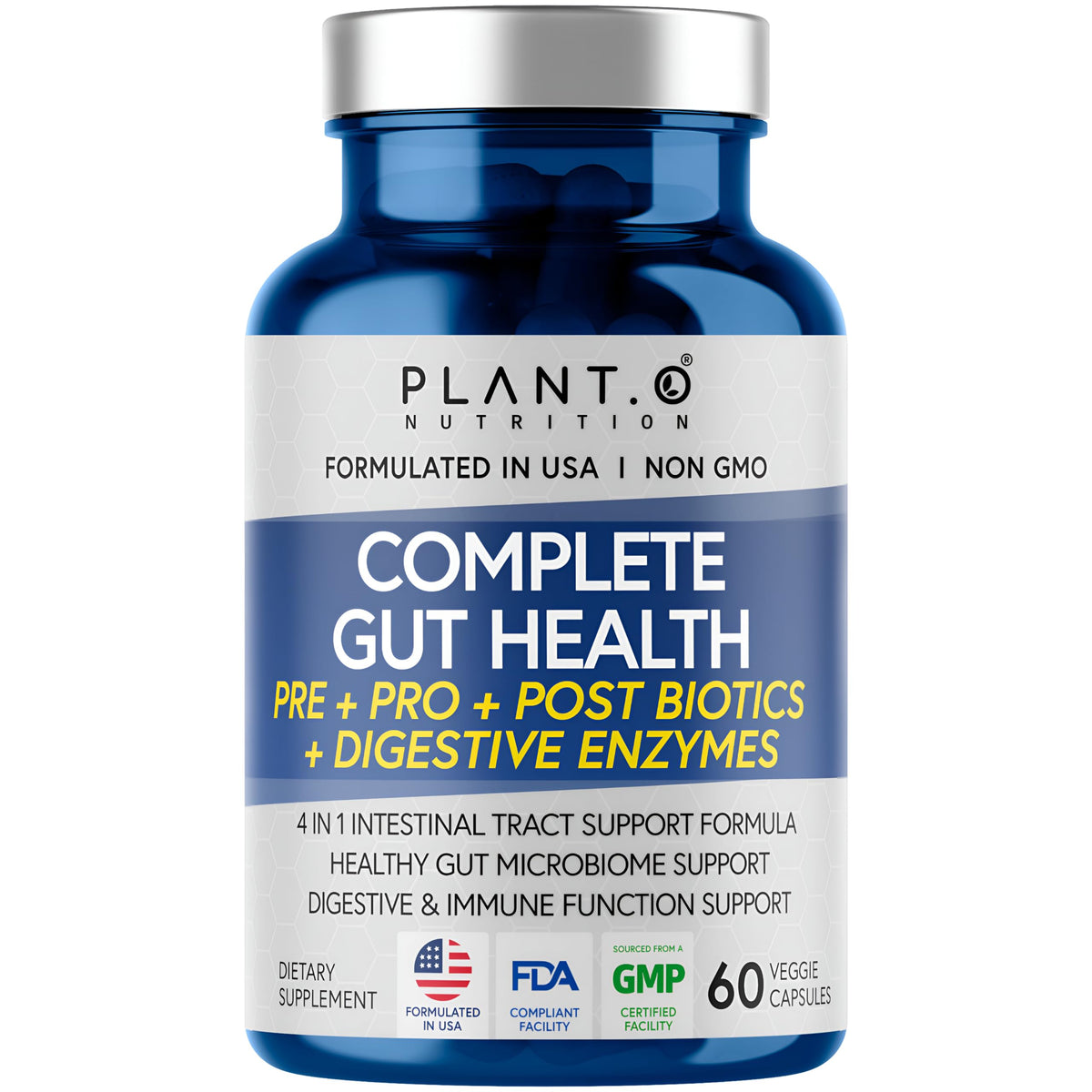 PLANT.O NUTRITION Gut Complex – bouteille affichée, soutien digestif potentiel au quotidien.
