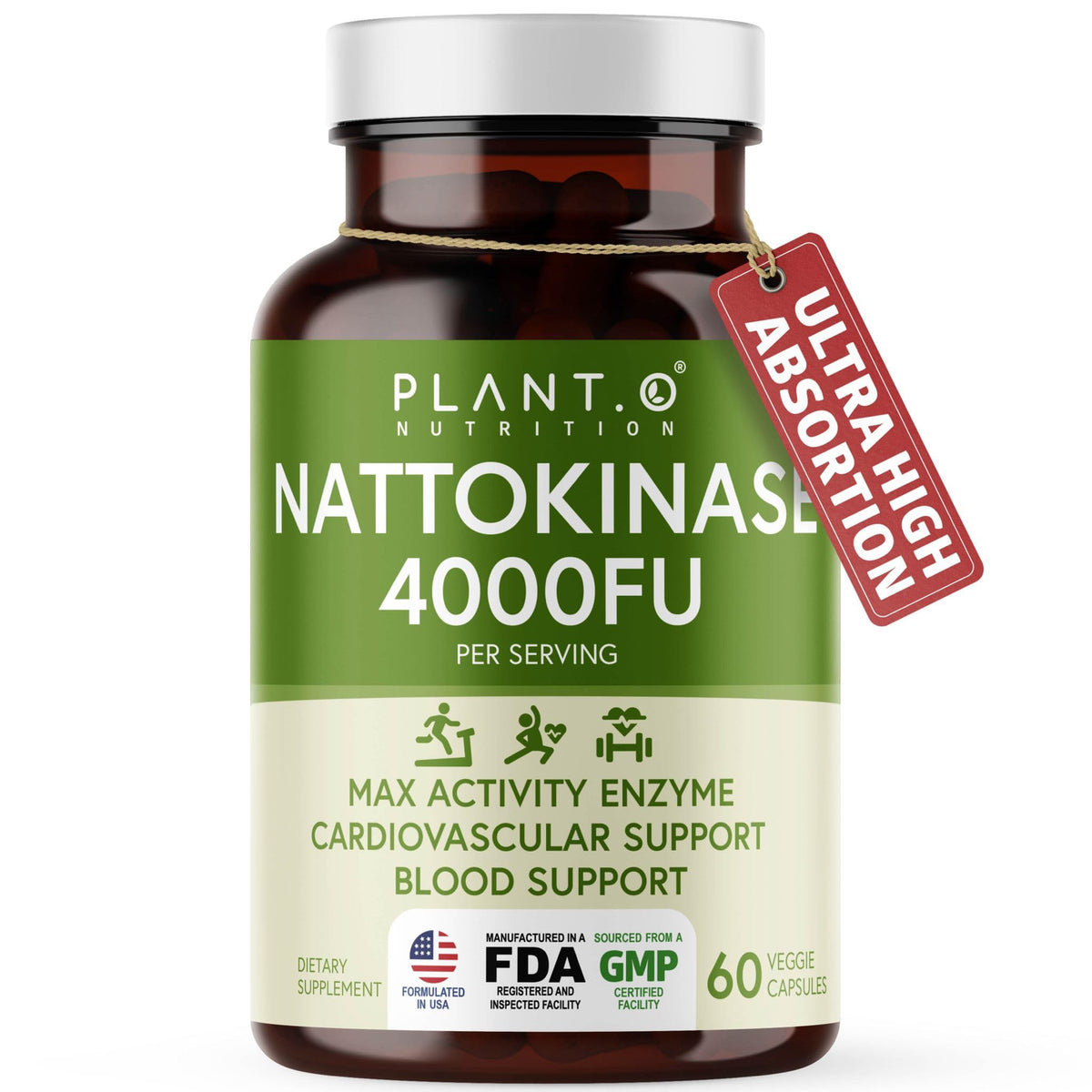PLANT.O NUTRITION Nattokinase en bouteille pour un soutien potentiel au système circulatoire