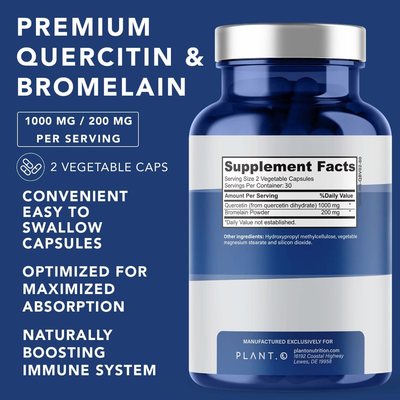 PLANT.O NUTRITION Quercetine Bromélaïne: capsules faciles à prendre, soutien respiratoire potentiel.
