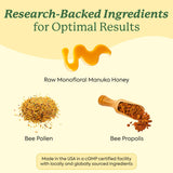 WonderBee ingrédients pollen et propolis pour un soutien nutritionnel naturel.