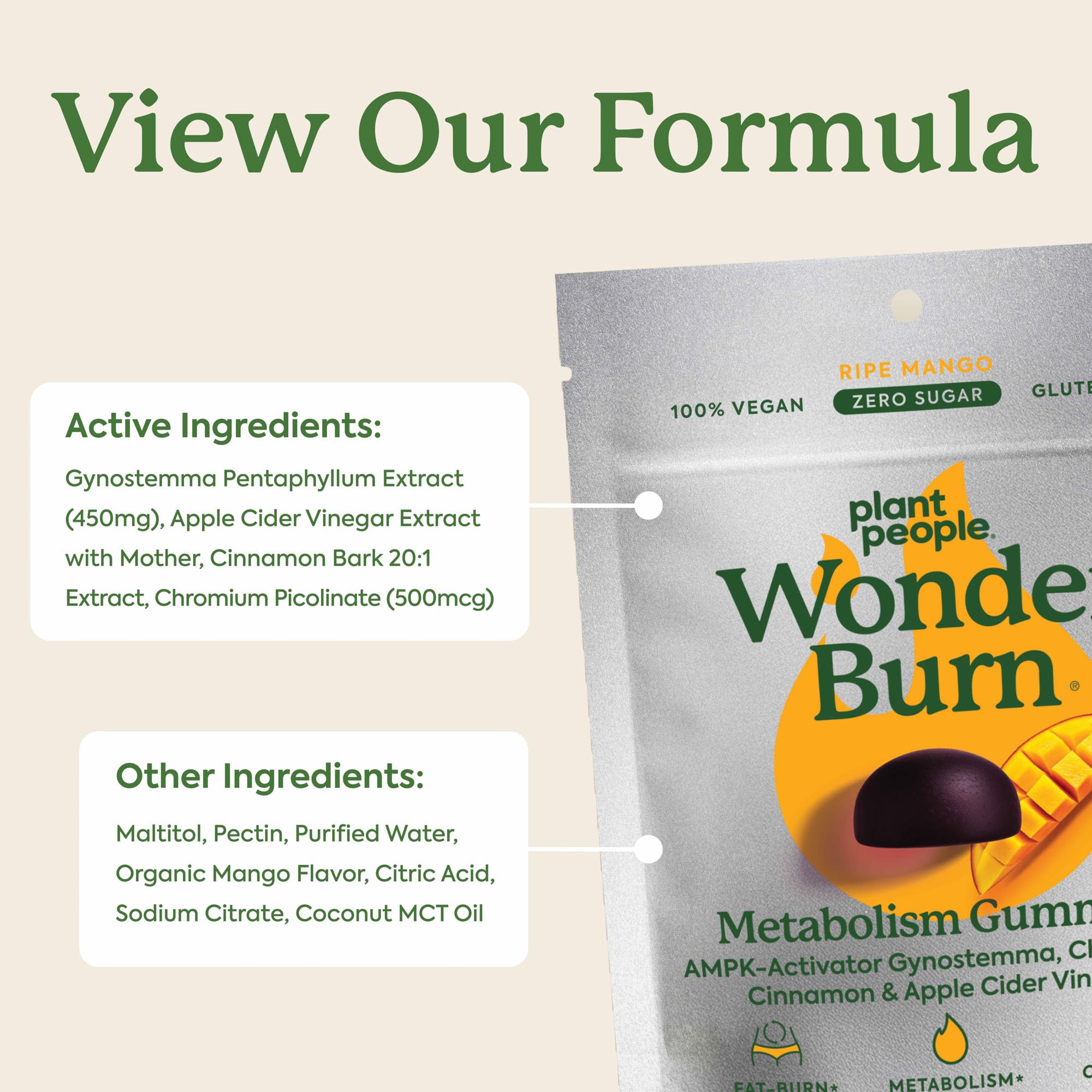 Gommes Plant People WonderBurn collation mangue, option naturelle.