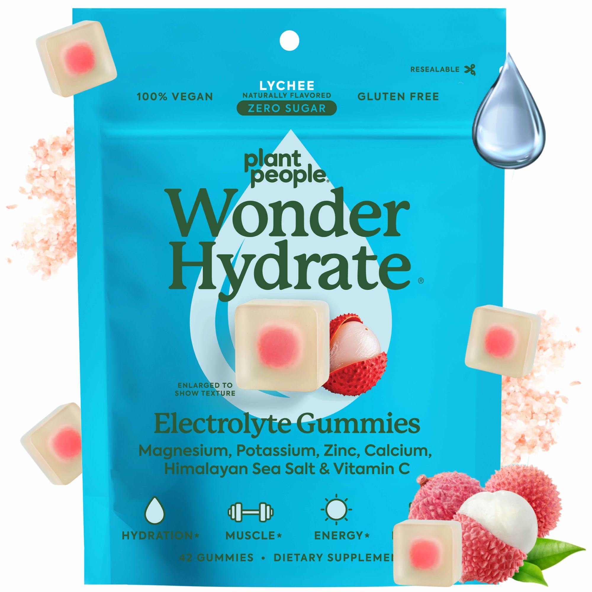 WonderHydrate Gommes Lychee de Plant People dans un bocal pour une hydratation pratique.
