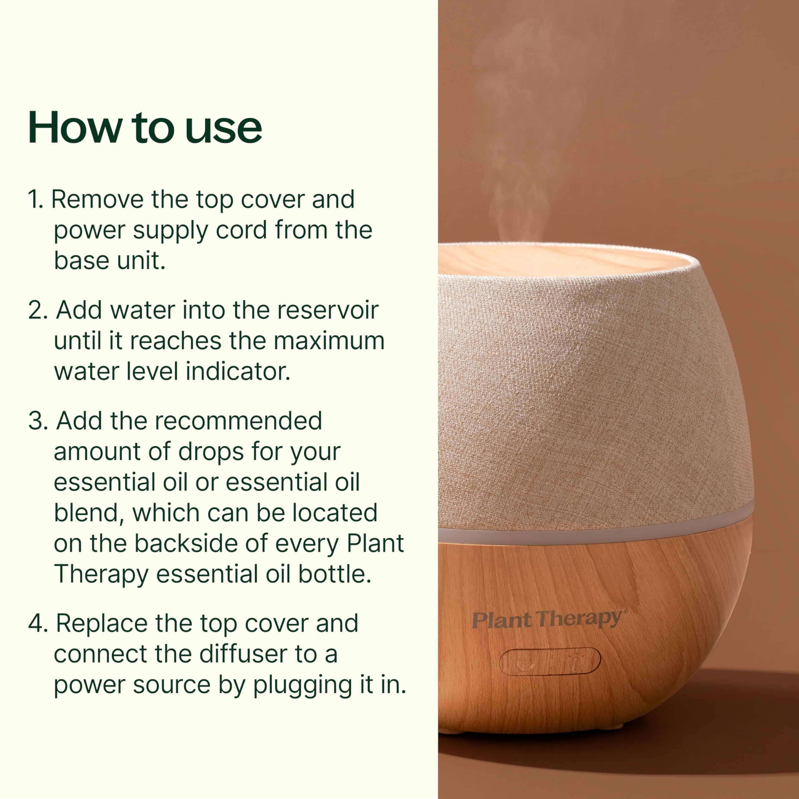 Base imprimée bois du diffuseur Drift Linen, style chaleureux et durable.