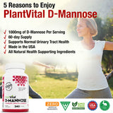 Capsules Plantvital D-Mannose Cranberry sur boîte, dosage pratique.