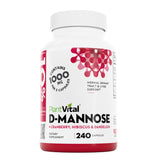 Capsules Plantvital D-Mannose Cranberry dans le flacon, soutien urinaire quotidien.