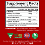 Portion dosage 1000 mg Plantvital D-Mannose Cranberry, utilisation simple.