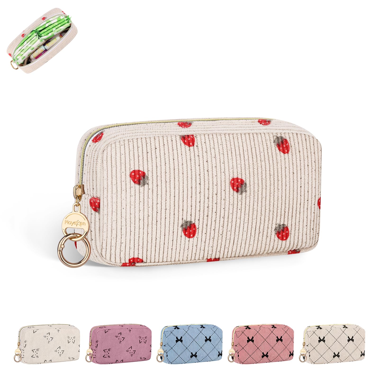 Pochette Playexen étui tampons velours côtelé rose, rangement élégant et discret.