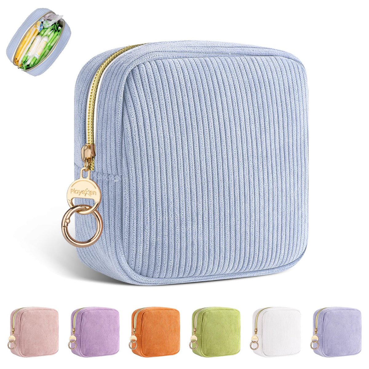Sac Playexen pour période en velours côtelé bleu, rangement discret et pratique