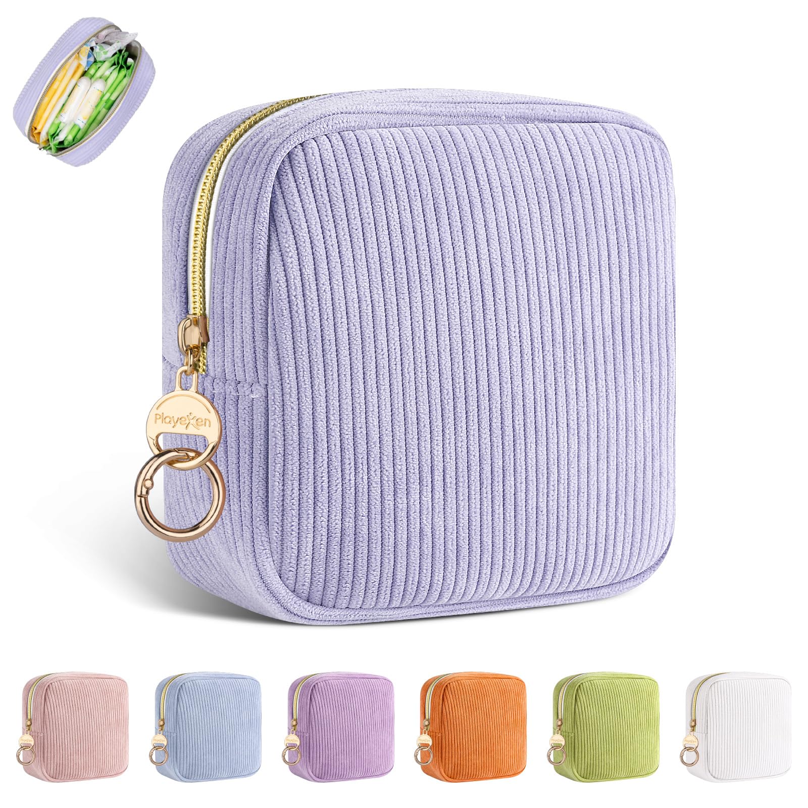 Playexen sac velours côtelé lilas, rangement élégant pour hygiène et accessoires.