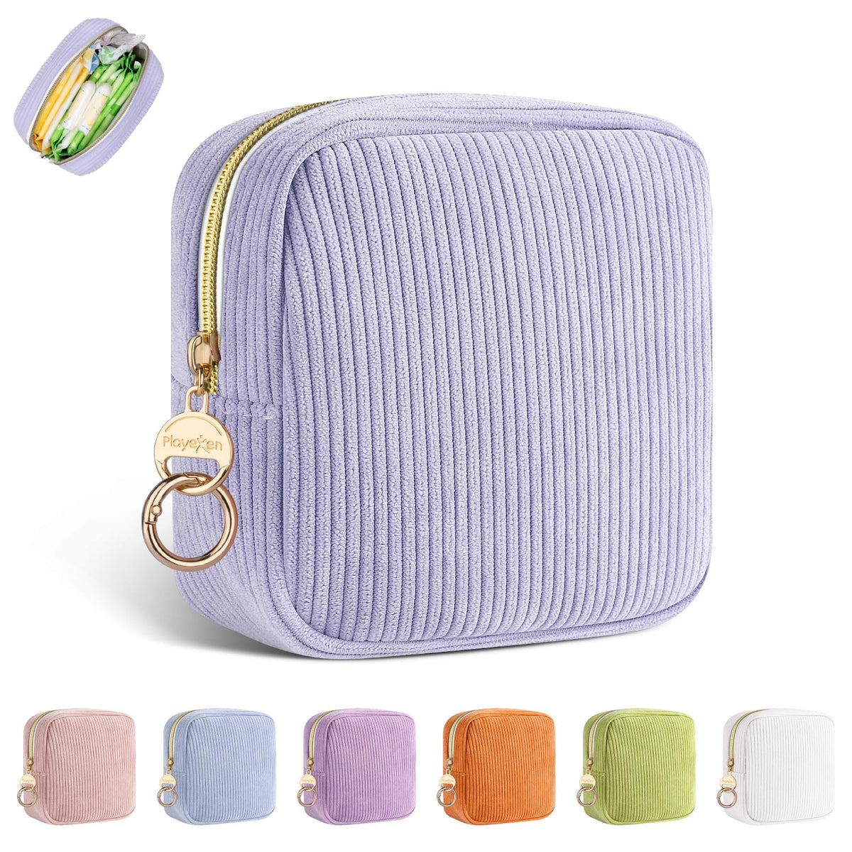 Playexen sac velours côtelé lilas, rangement élégant pour hygiène et accessoires.