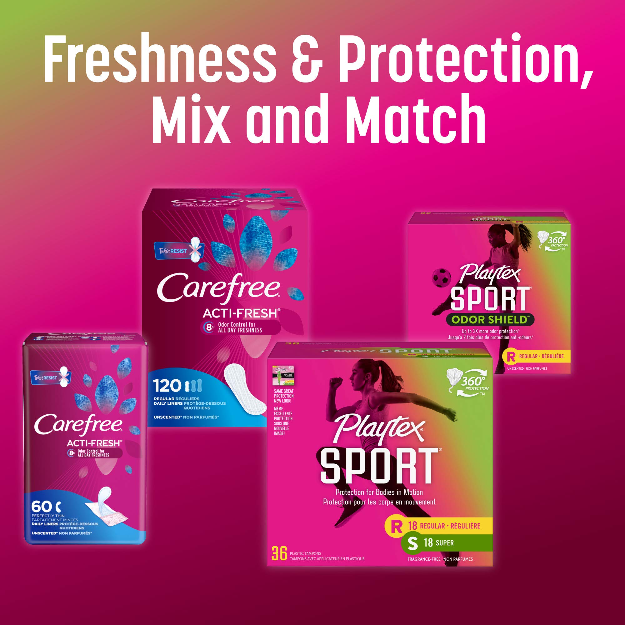 Boîte multi-pack Playtex Sport avec emballage clair et pratique.