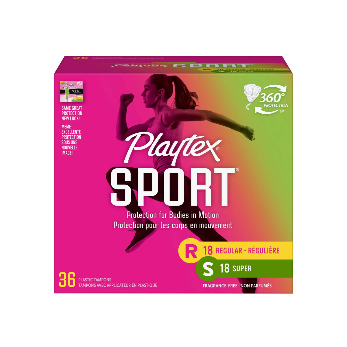 Tampons Playtex Sport Flex-Fit réguliers pour une activité sportive confortable.
