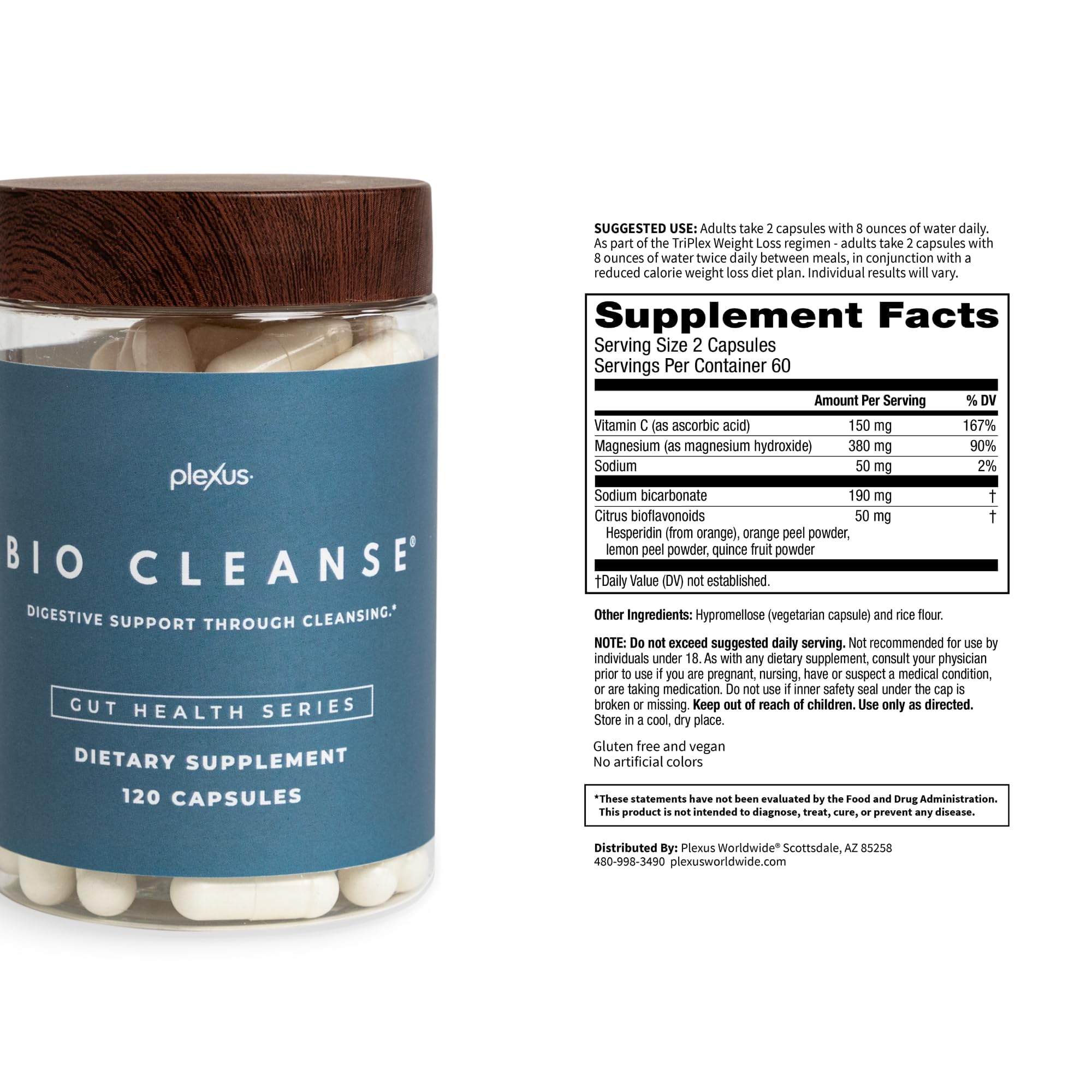 Gélules Plexus Bio Cleanse versées, facilitation de la digestion et la régularité.