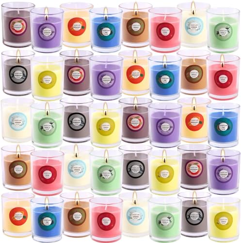 Pliadvbu ensemble de 40 bougies parfumées dans pot en verre pour ambiance chaleureuse.