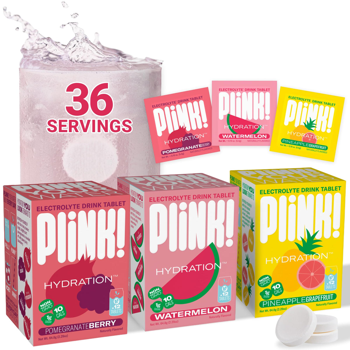 Plink Fruity Variety Pack tablettes dans l'eau pour hydratation rapide et pratique
