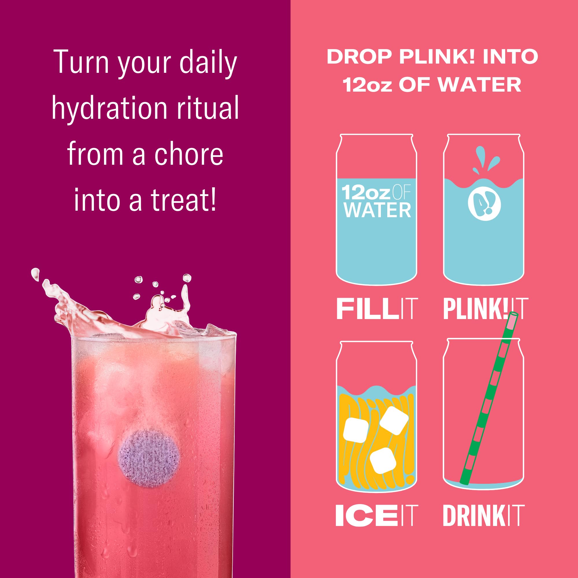 Goût fruité léger de Plink, hydratation agréable au quotidien