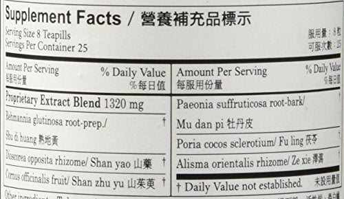 Étiquette Plum Flower Six Flavor Teapills, informations claires pour une utilisation sûre.