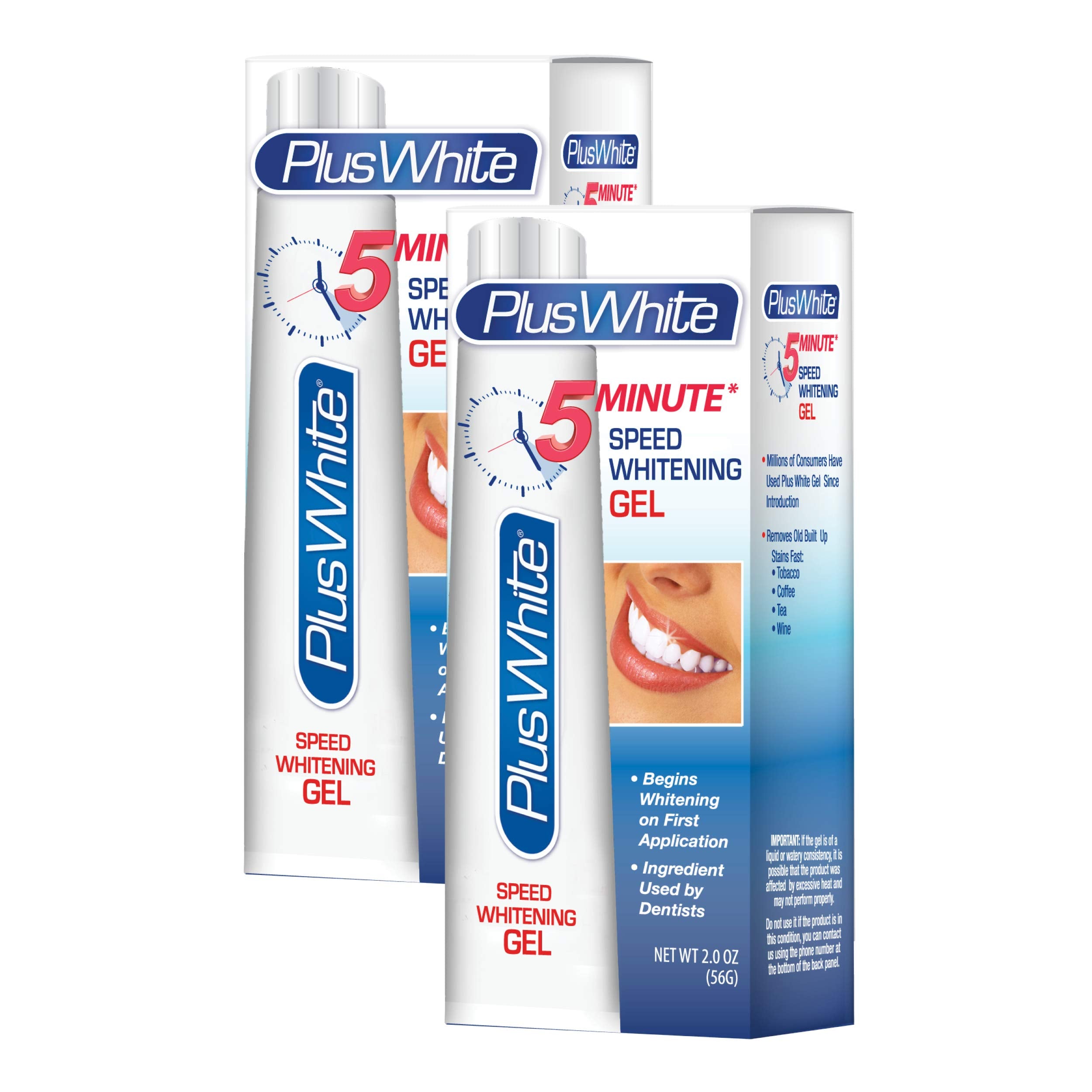 Plus White gel blanchiment rapide en 5 minutes pour résultats rapides.
