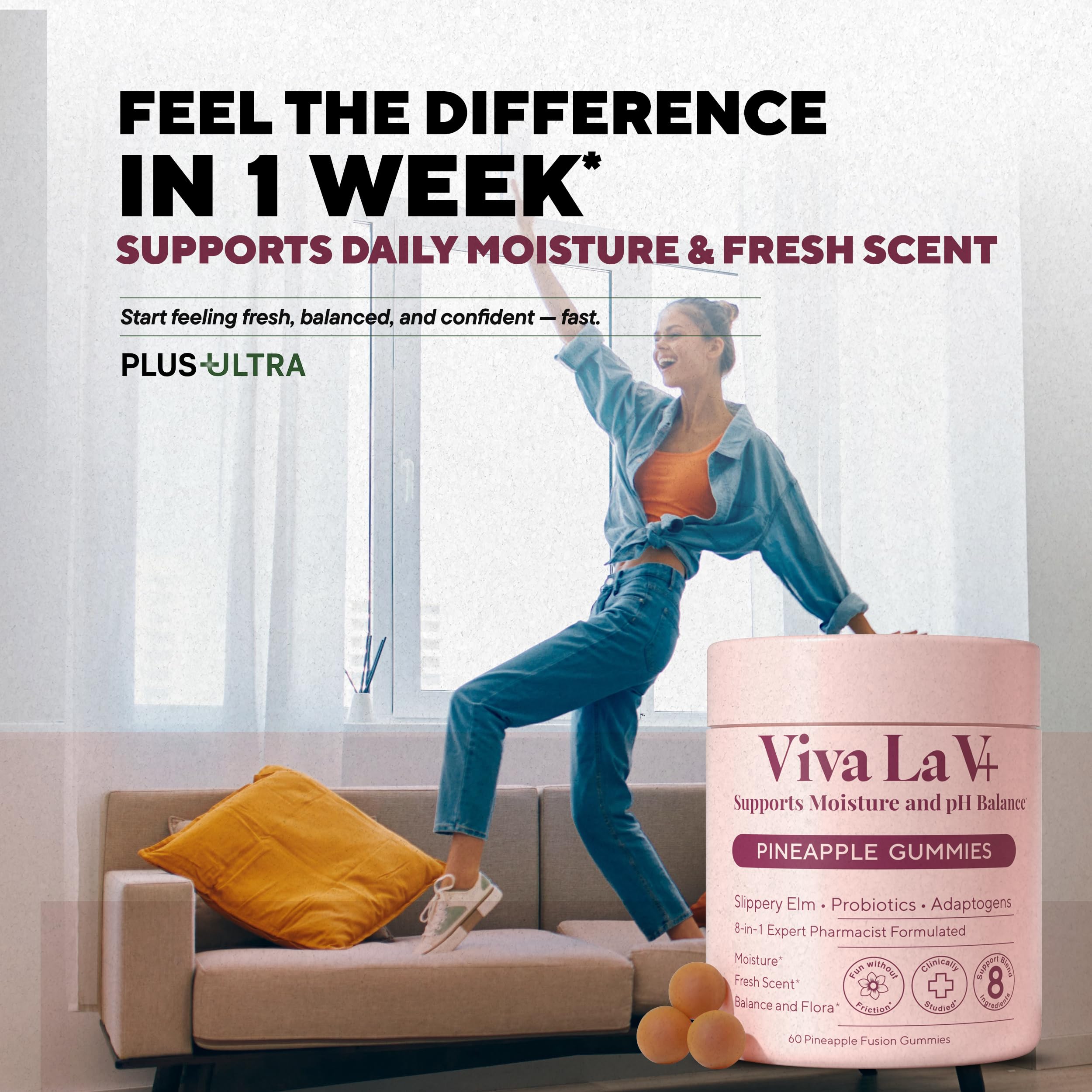 Plus+Ultra odeur saine, probiotiques vaginaux favorisant une fraîcheur durable.