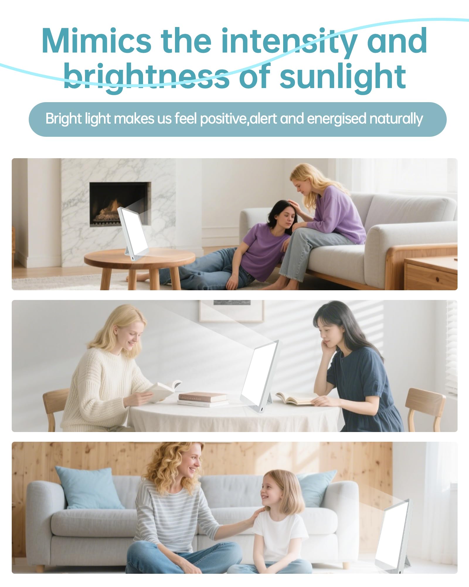 Lampe Plynvexa thérapie, 3 niveaux d'intensité pour ajuster la lumière selon l'activité.