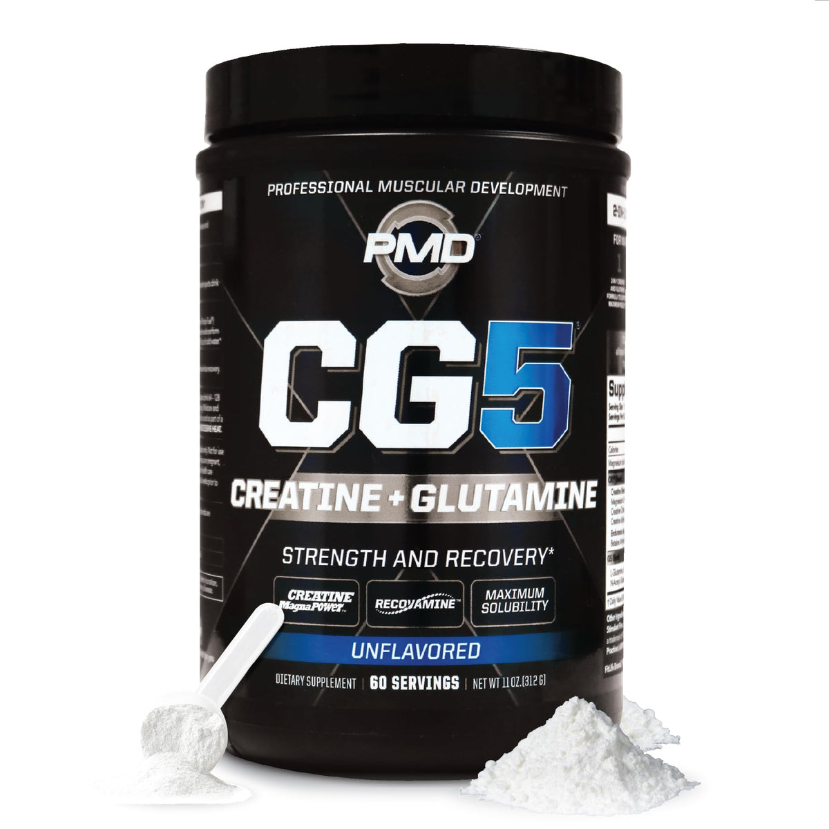 PMD CG5 — bouteille présentant crèmeatine et glutamine pour énergie et récupération après l’effort.