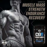 PMD CG5 — étiquette montrant les ingrédients et les formes de créatine et glutamine.