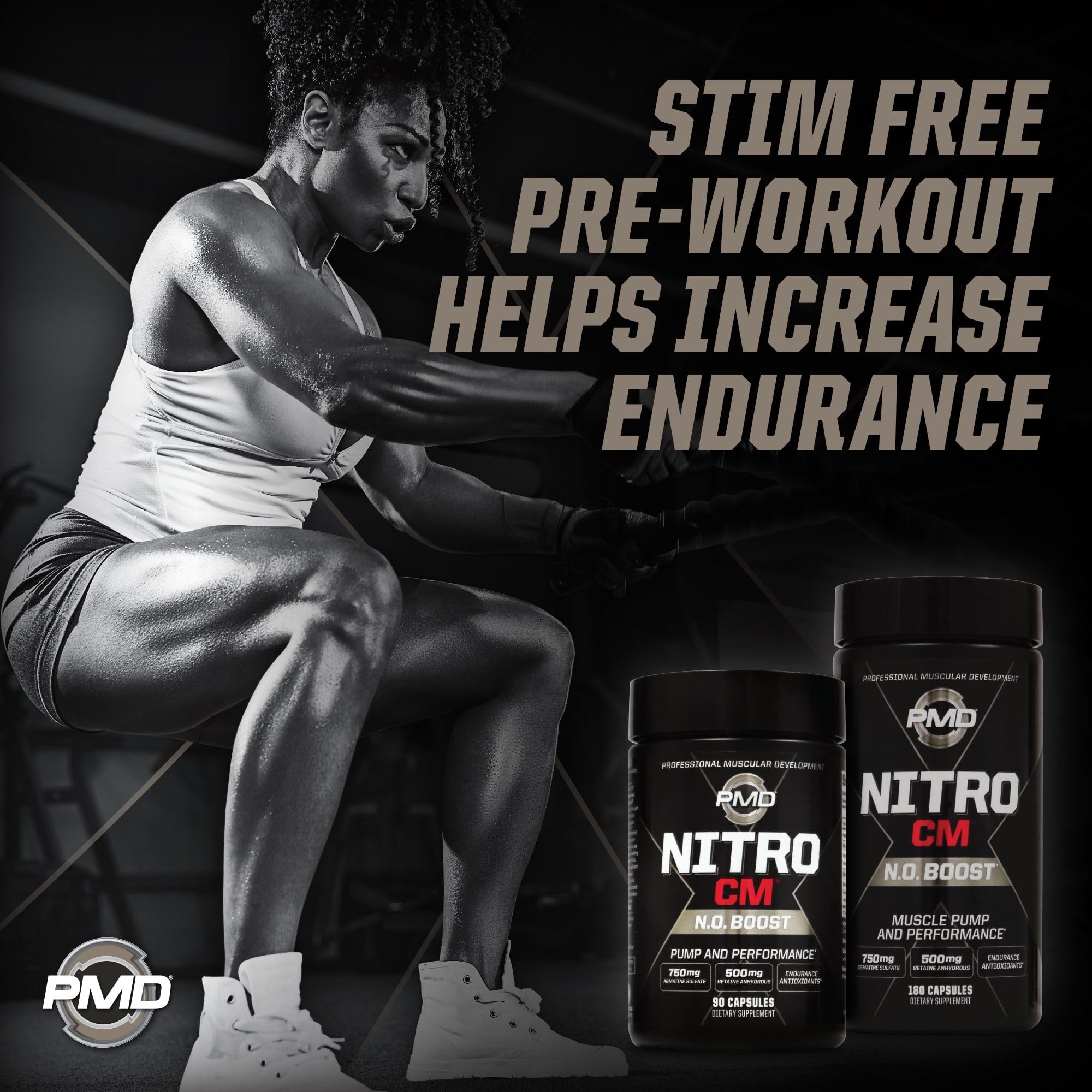 PMD Nitro CM : mélange d ingrédients clés citrulline malate et bêtaïne affiché