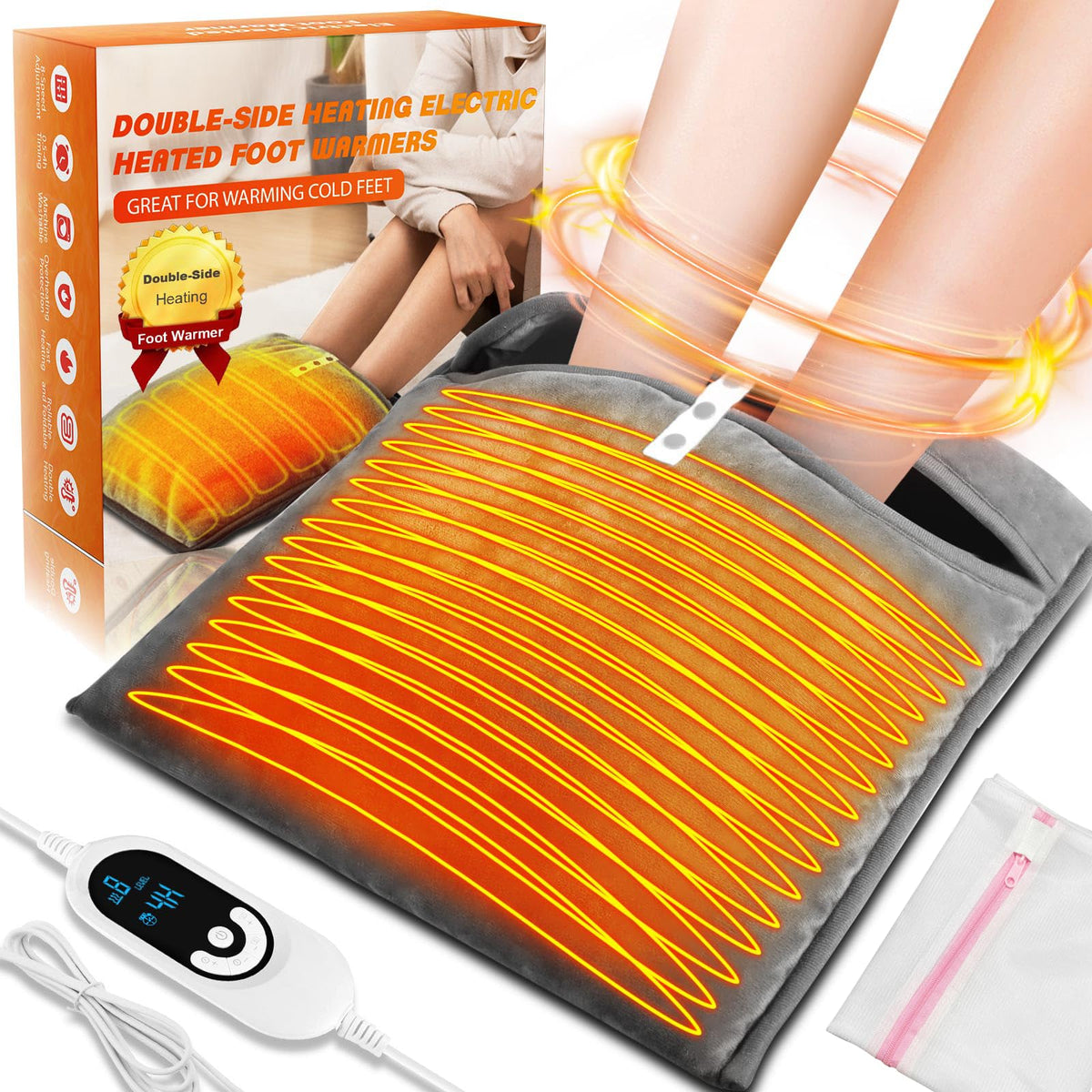 Pocleanish chauffe-pieds double-face avec contrôleur LCD pour confort rapide au bureau.