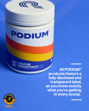 Podium Nutrition Creatine Monohydrate - étiquette Informed Sport authentique et visible.