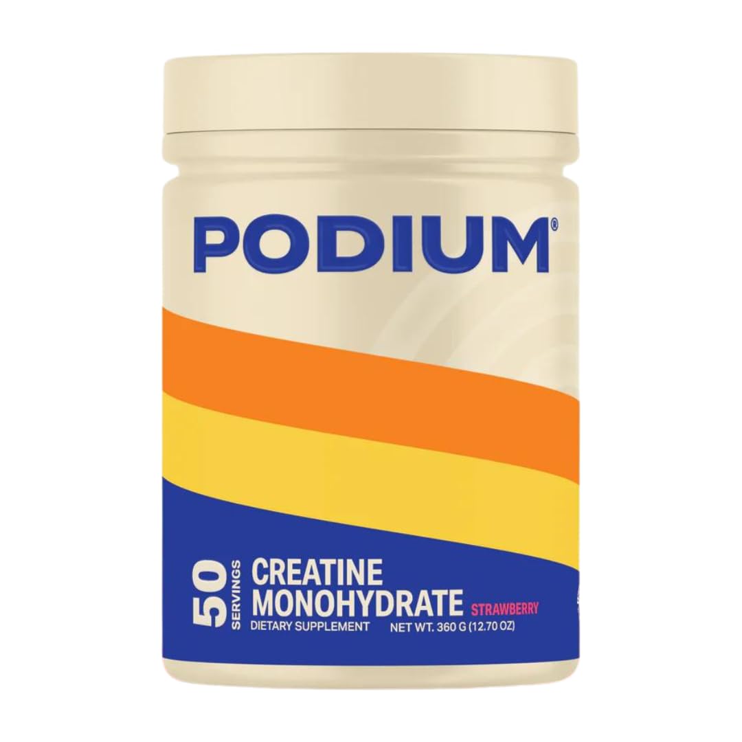 Podium Nutrition Créatine Monohydrate, limonade rose, flacon prêt pour l’entraînement.