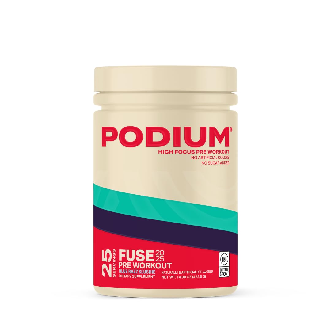 Podium Fuse 2025 photo emballage bleu framboise, présentation claire et goût agréable pour l’entraînement